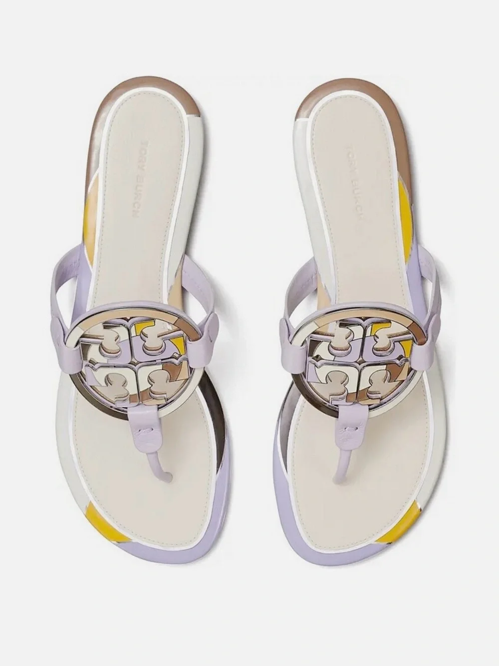 Tory Burch Lavender Leather Logo Thong Sandals with Silver Emblem. Make an offer